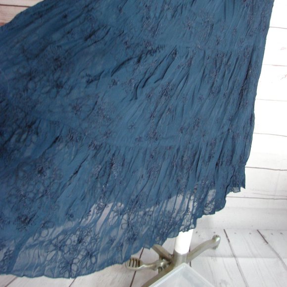 Navy Blue Embroidered Broomstick Layered Skirt PS - Picture 3 of 16